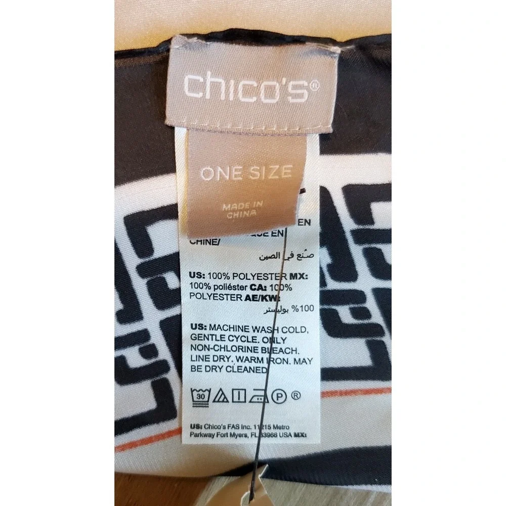 Chicos‎ Large Square Scarf Satin Floral with Black Geometric Border NEW with Tag